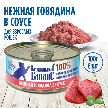 Влажный корм для кошек Натуральный Баланс с говядиной в соусе 100г х 24шт
