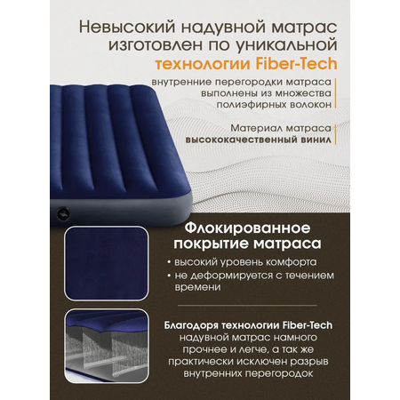 Матрас надувной Intex Classic Downy Airbed / 137x191x25 см