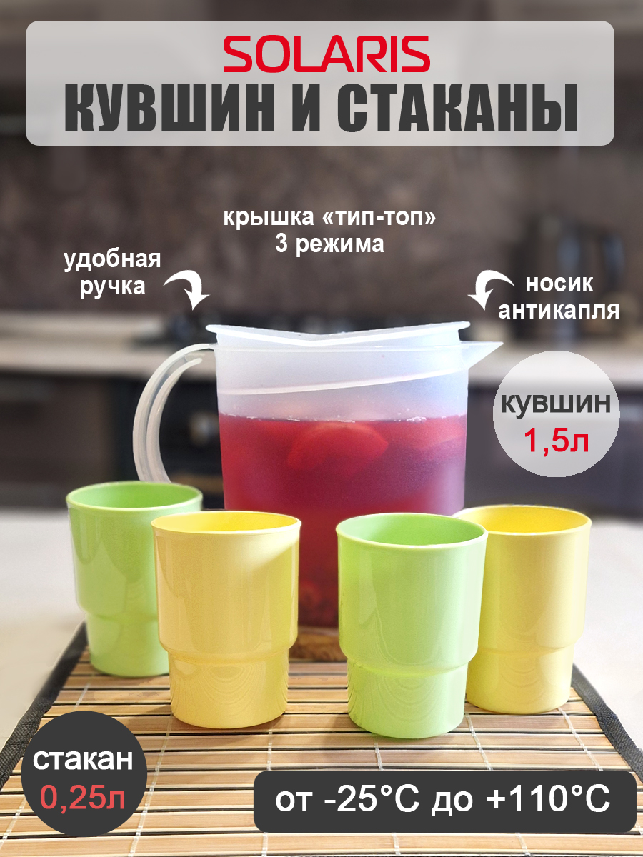 Набор Solaris кувшин 1,5л и 4 стакана 0,25л. - фото 1