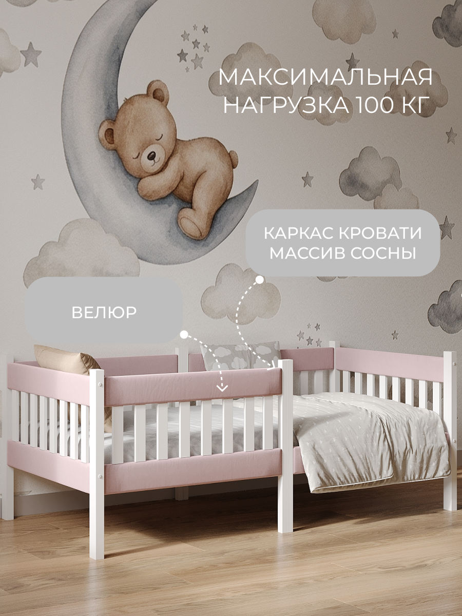 Кровать односпальная Мамина прелесть с мягкими бортиками 140х70см (розовый) - фото 2