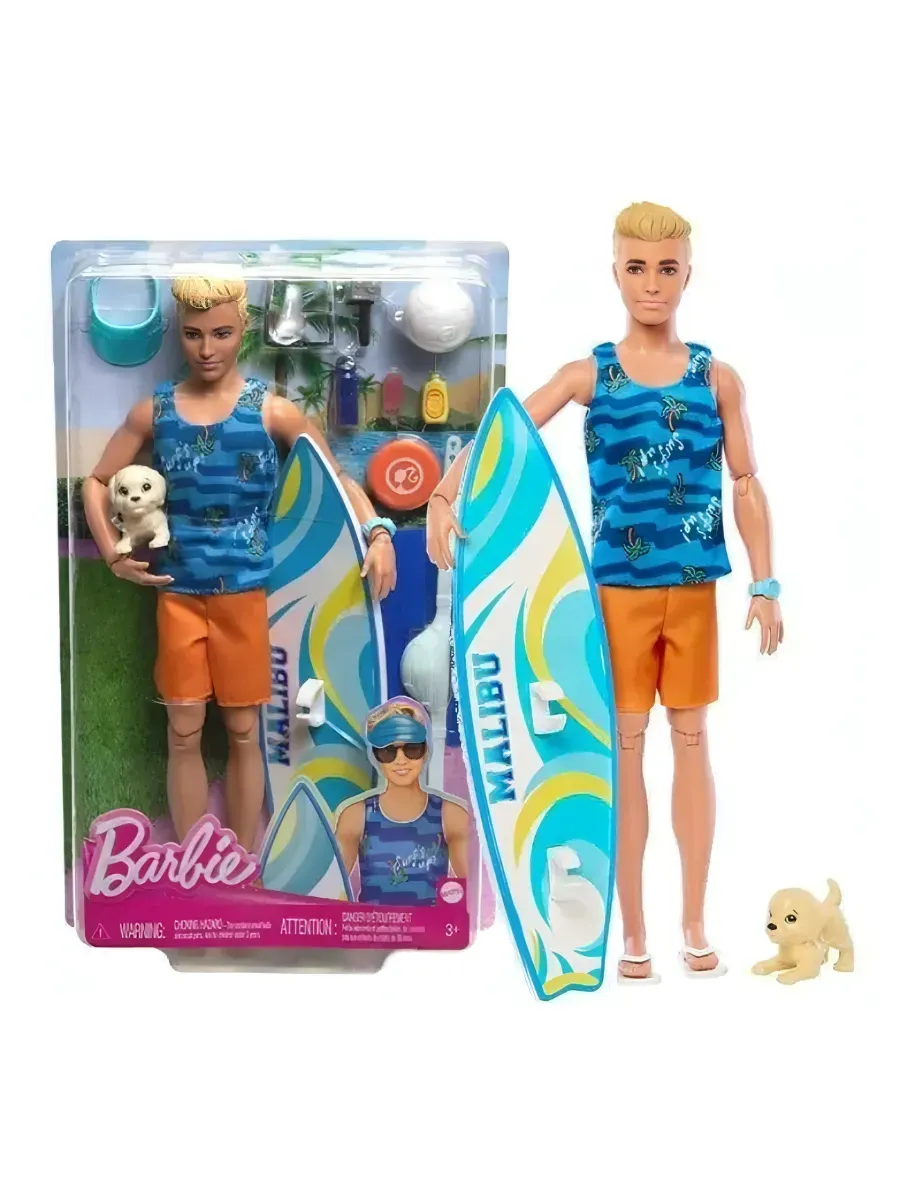 Изображение товара Кукла Barbie Ken Surfing с доской и аксессуарами для пляжных игр