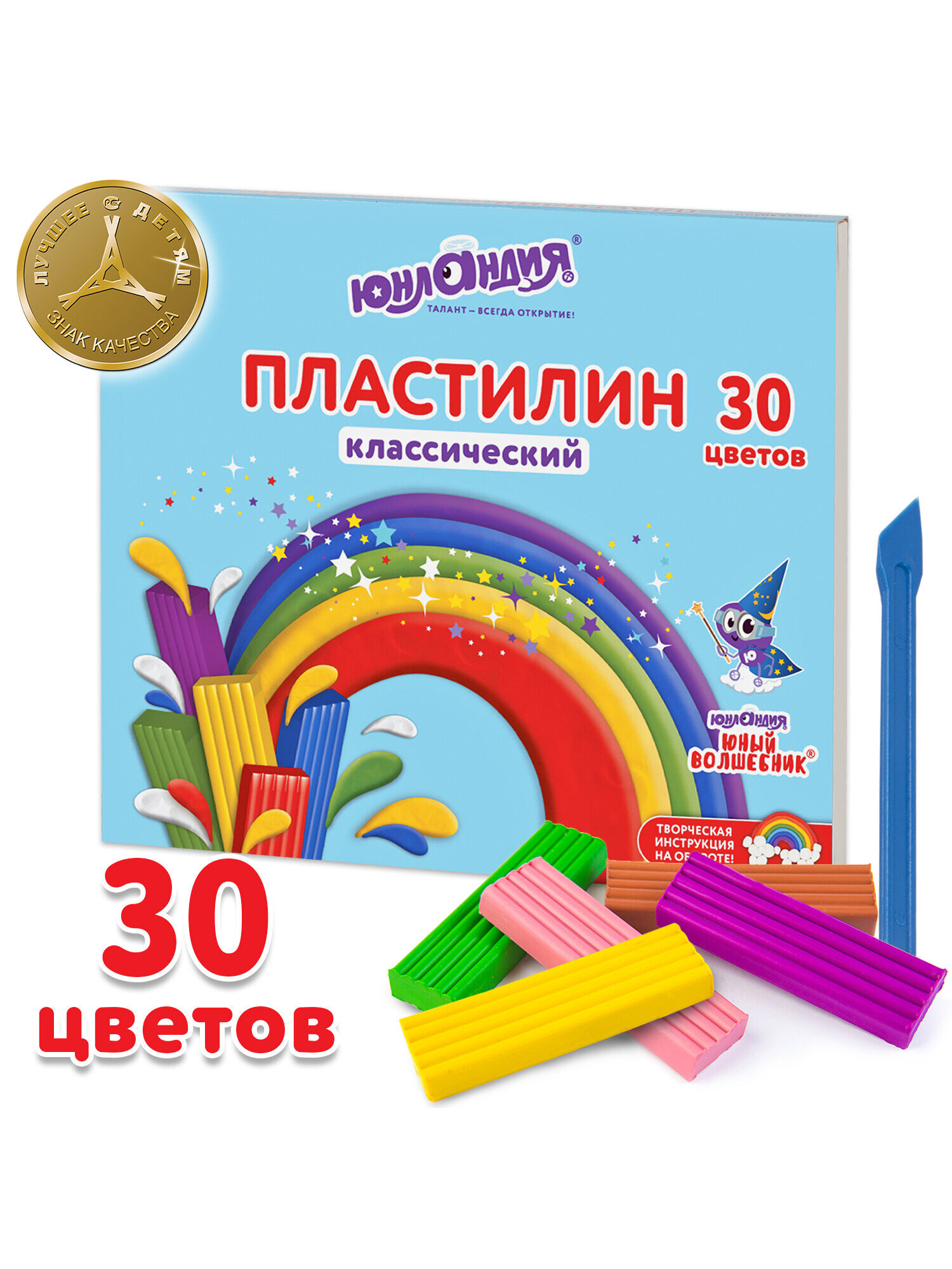 Изображение товара Пластилин восковой Юнландия Юный Волшебник 30 цветов мягкий и безопасный
