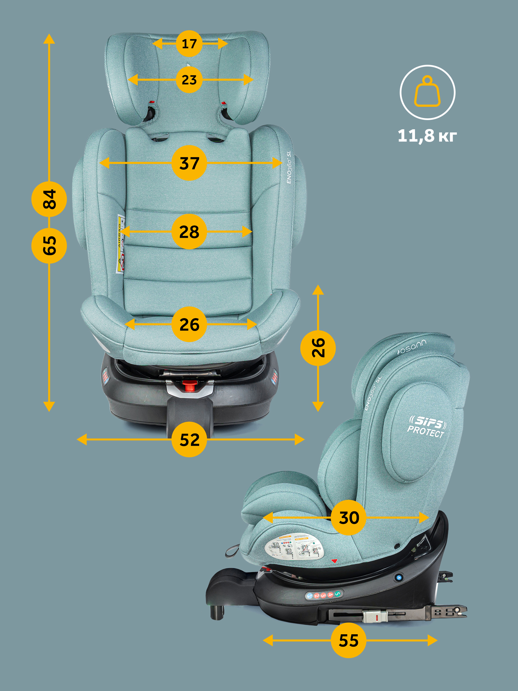 Автокресло Osann Eno 360 SL Sky 0-36 кг Isofix 0+/1/2/3 (0-36 кг) бирюзовый - фото 11