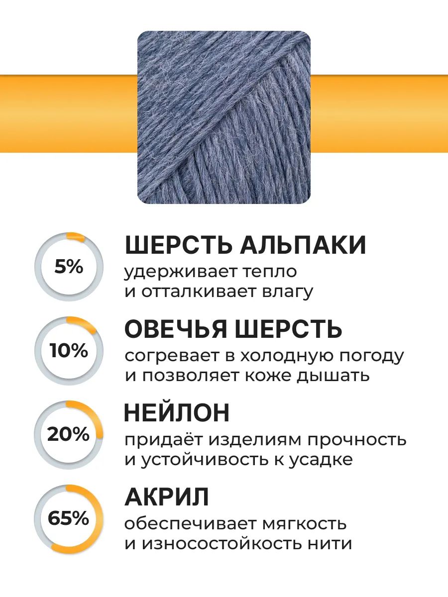 Пряжа ВЯЗЬ Альпа мягкая теплая с редким длинным ворсом прочная 100 г 320 м 3 мотка 08 синий - фото 2