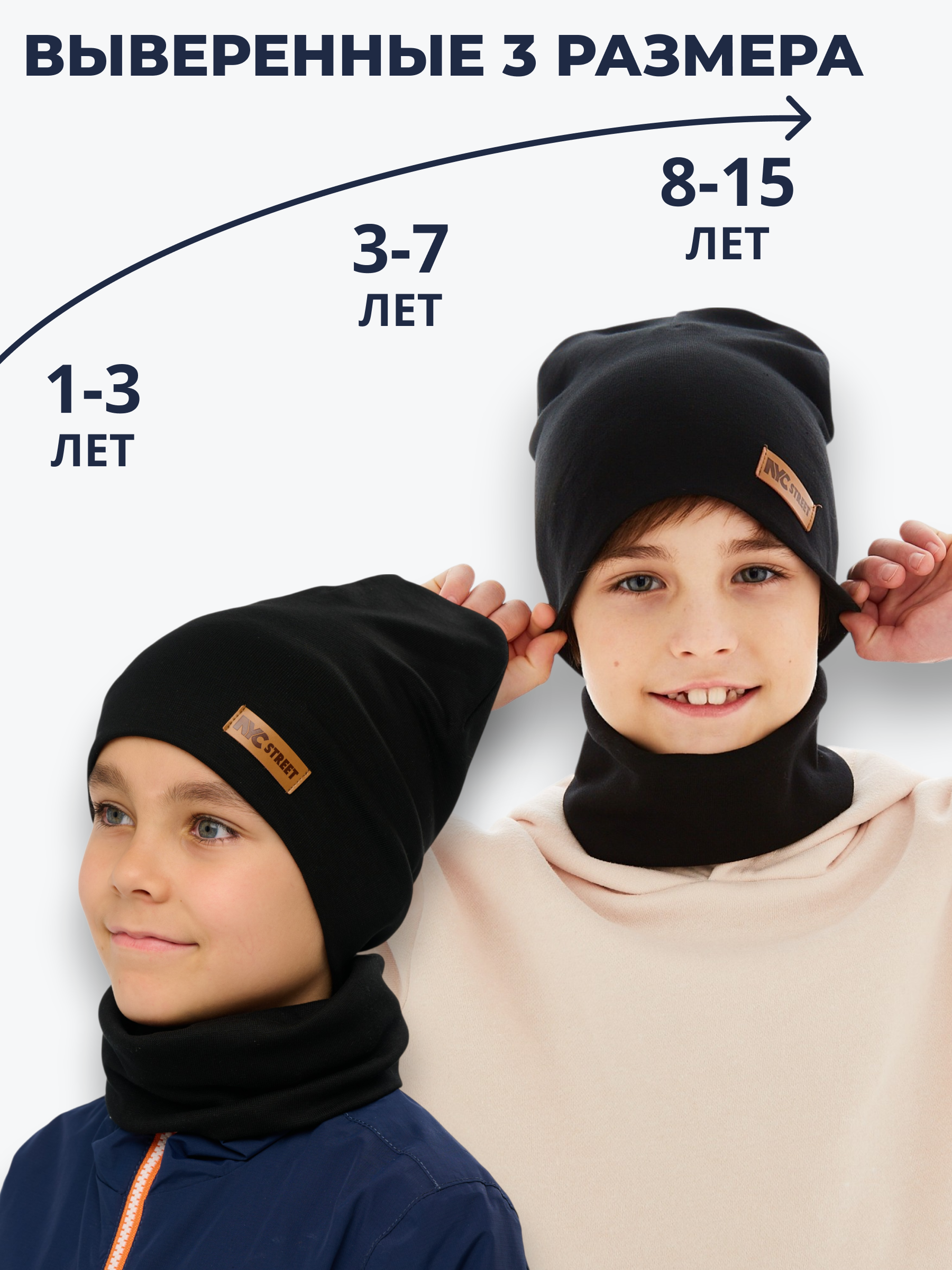 Шапка и снуд NYCkids NYC-H-37-plain-black - фото 4