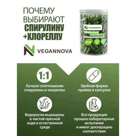 Спирулина VeganNova в капсулах 360 шт.