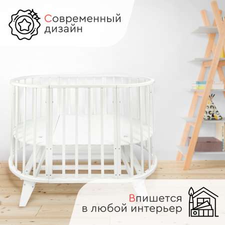 Детская кроватка Tomix овальная, универсальный маятник (коричневый, белый)