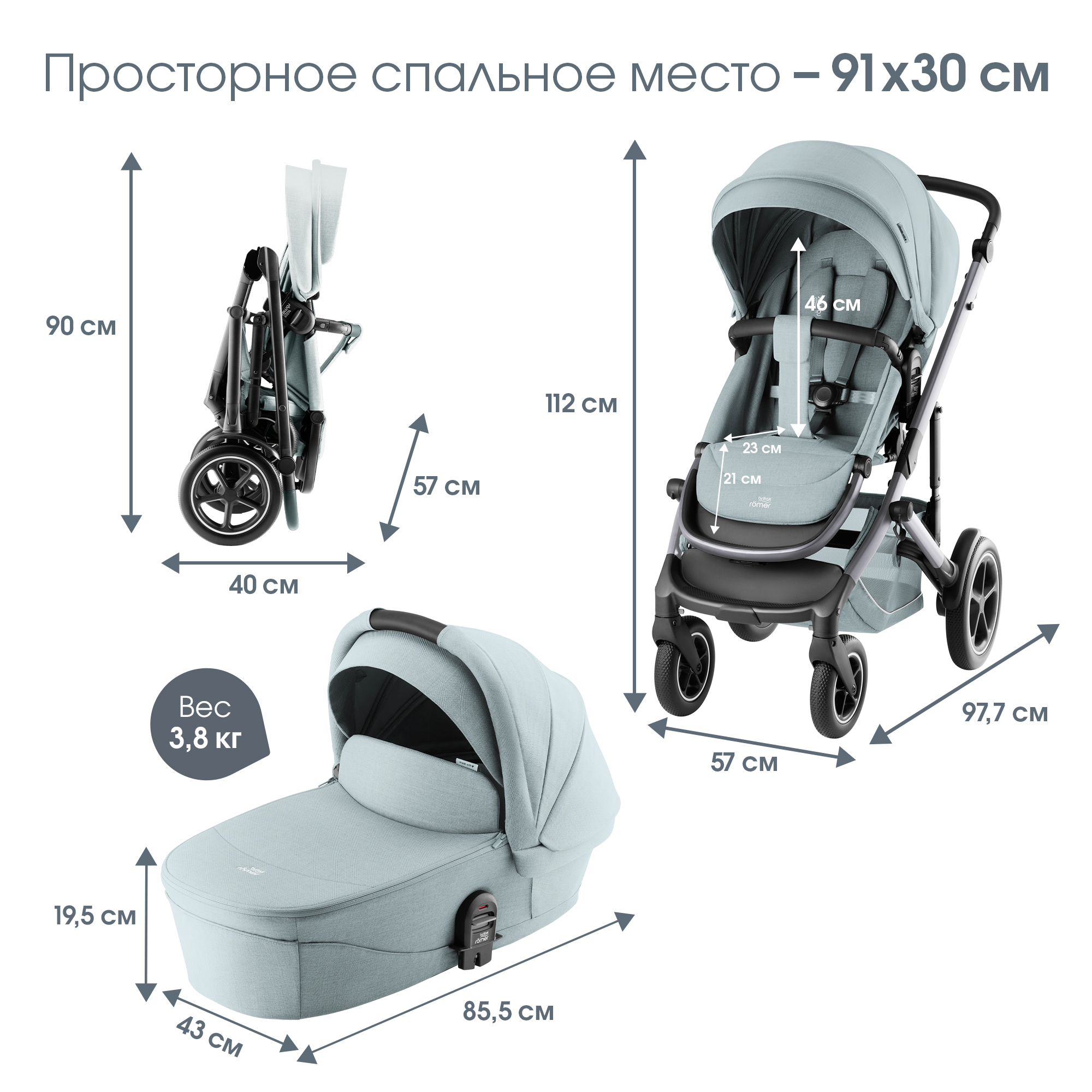 Коляска 2в1 Britax Roemer Smile 5Z Style Harbor Blue 0+ бирюзовый - фото 13
