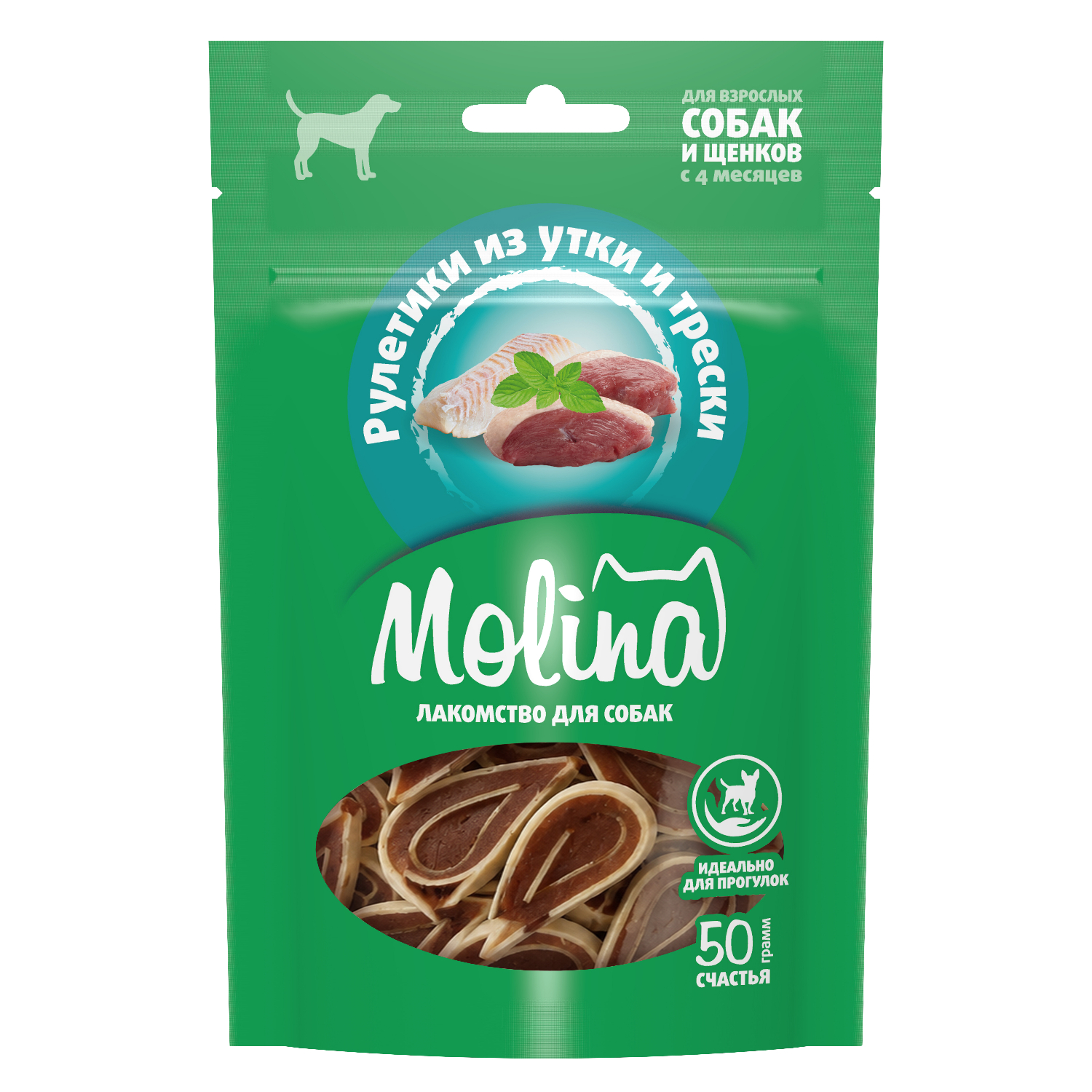 Лакомство для собак и щенков Molina рулетики из утки и трески 50г - фото 1