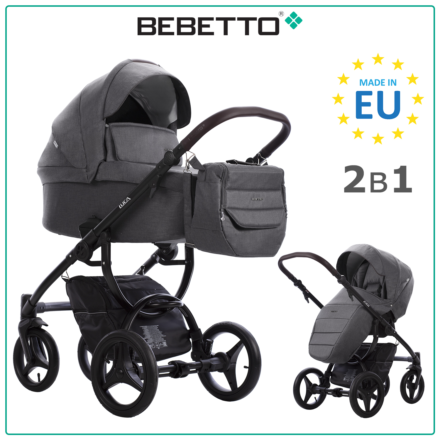Коляска 2в1 Bebetto Luca серый - фото 1