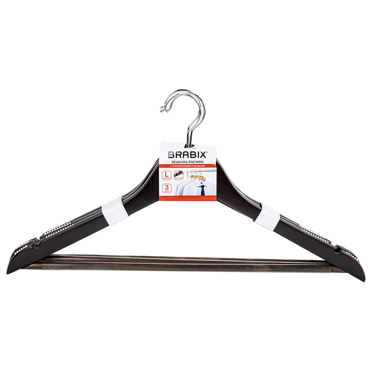 Вешалки-плечики Brabix для одежды из дерева 3 штуки размер 48-50 - фото 10