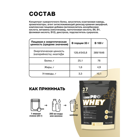Сывороточный протеин Иван-поле витаминизированный Tobepro Whey Ваниль 27 порций 900 г