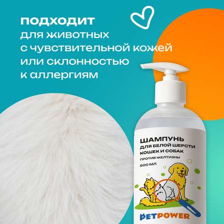 Фиолетовый шампунь PETPOWER от желтизны на белой шерсти собак и кошек