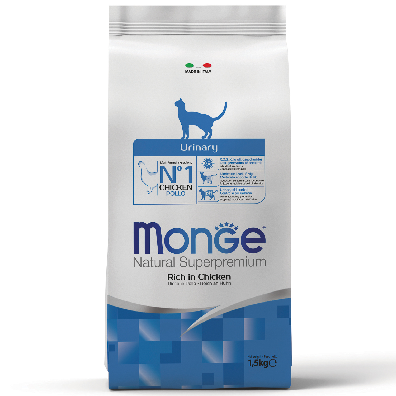 Корм сухой для кошек MONGE 1.5кг курица профилактика МКБ - фото 1