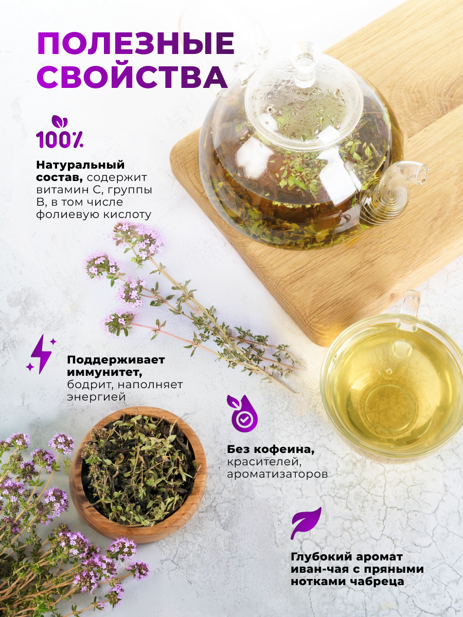 Напиток чайный Предгорья Белухи Иван-чай ферментированный с чабрецом 70 гр - фото 2