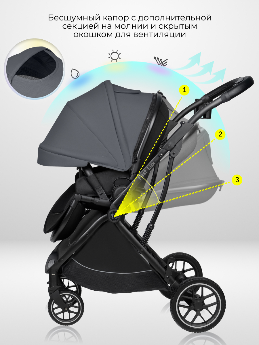Коляска прогулочная Farfello Fest Lux серый - фото 5