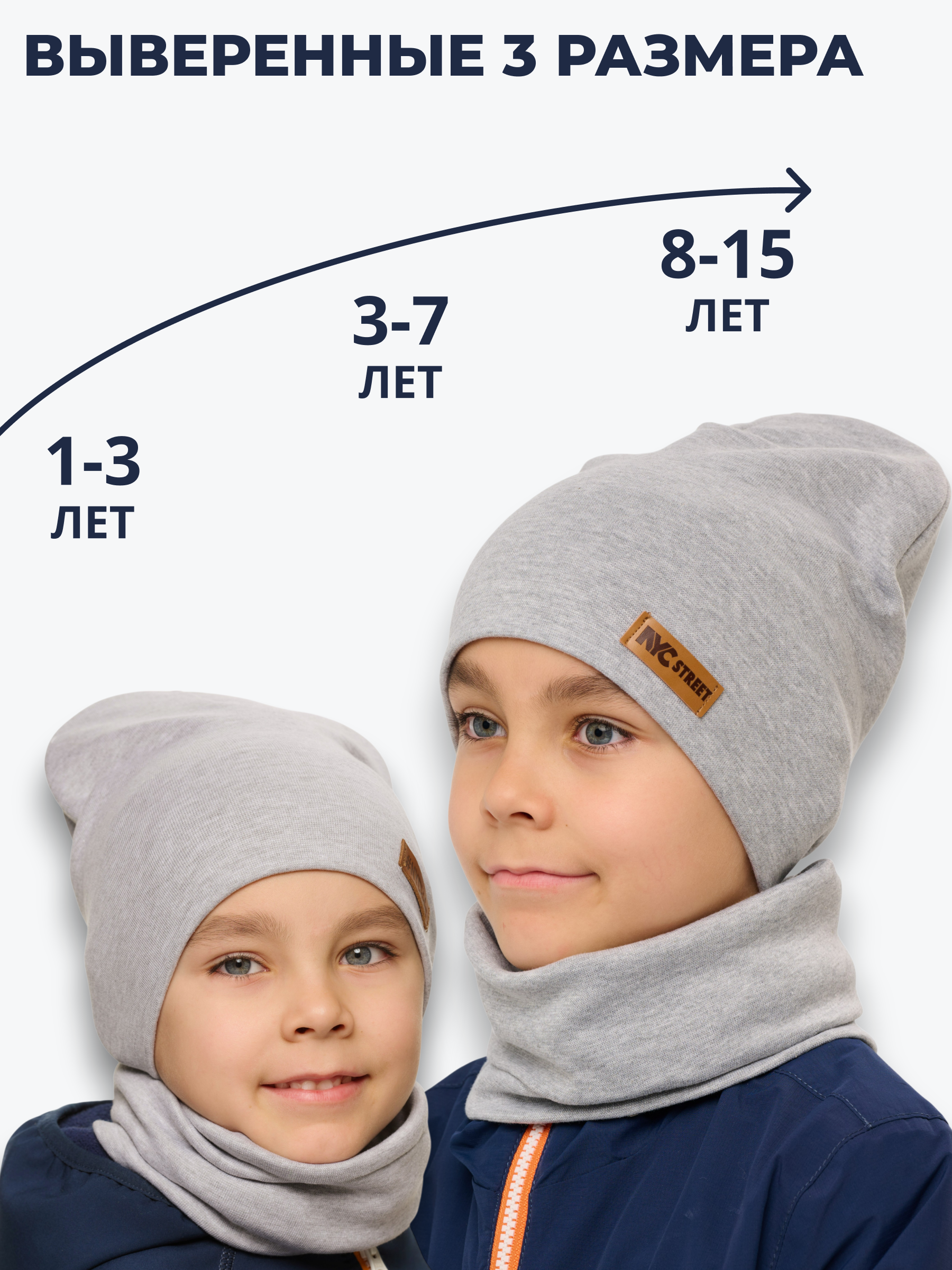 Шапка и снуд NYCkids NYC-H-37-plain-Lgrey - фото 4