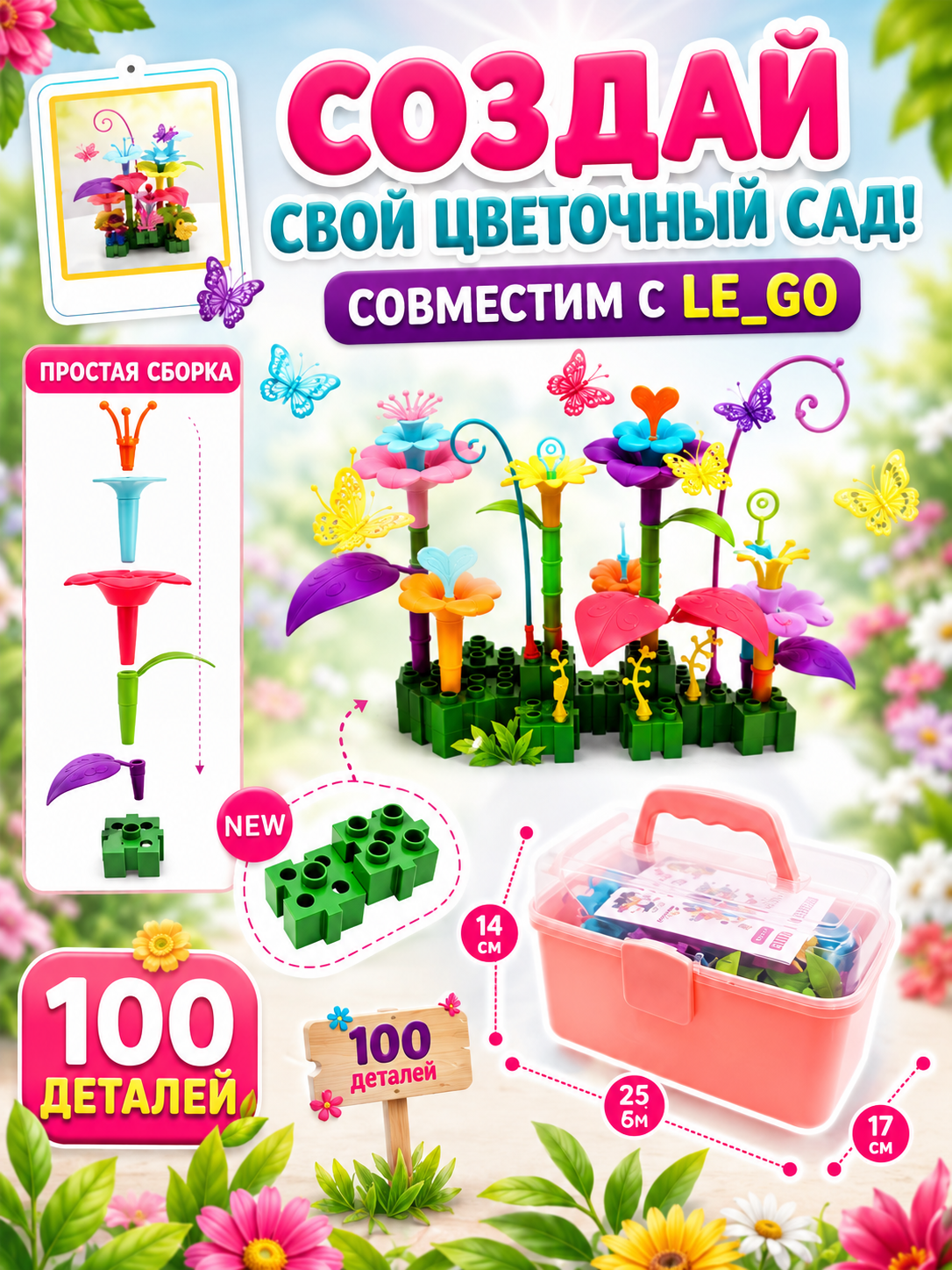 Конструктор LampStory Клумба цветов 100 дет. - фото 2