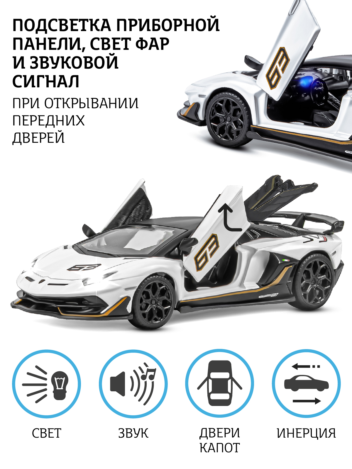 Автомобиль АВТОпанорама Lamborghini Aventador SVJ 1:32 JB1251401 - фото 2