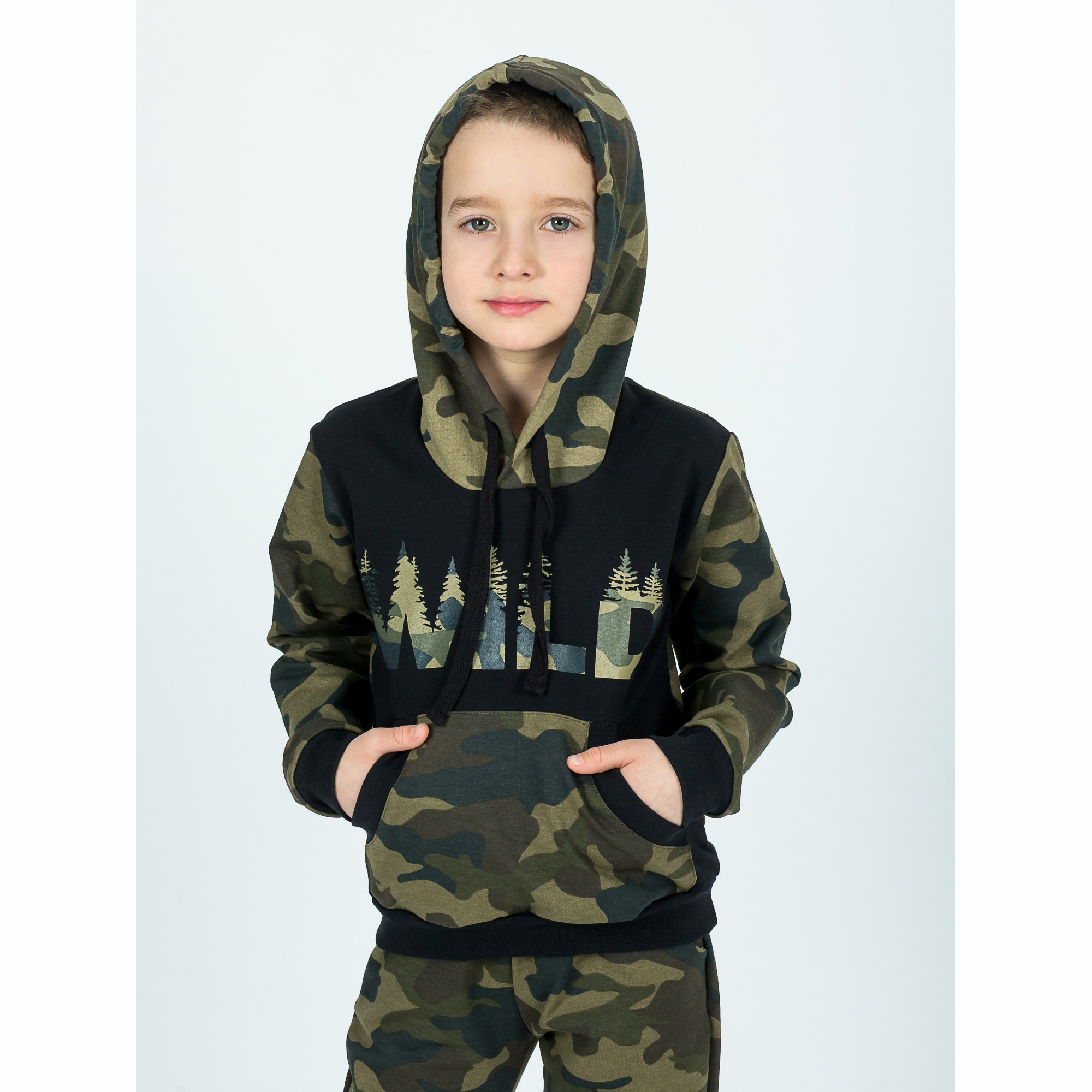 Костюм спортивный KiMMi co К-1408747 хаки черный лес - фото 13
