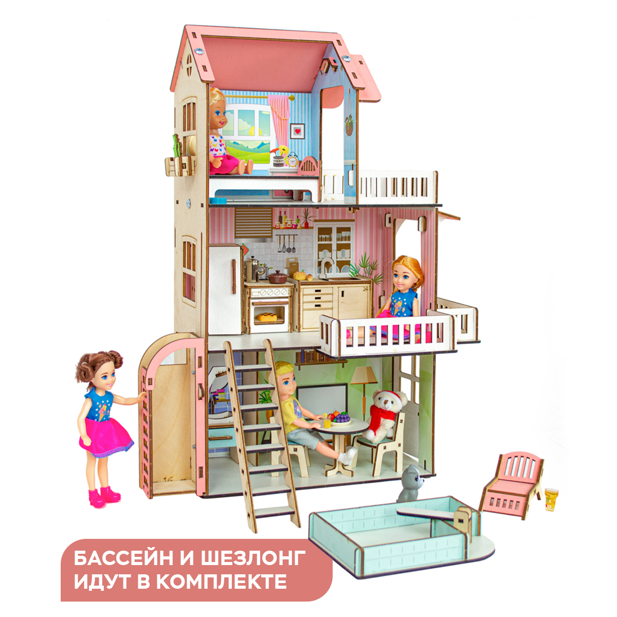 Домик для кукол M-WOOD 47 см с мебелью 3091 - фото 3