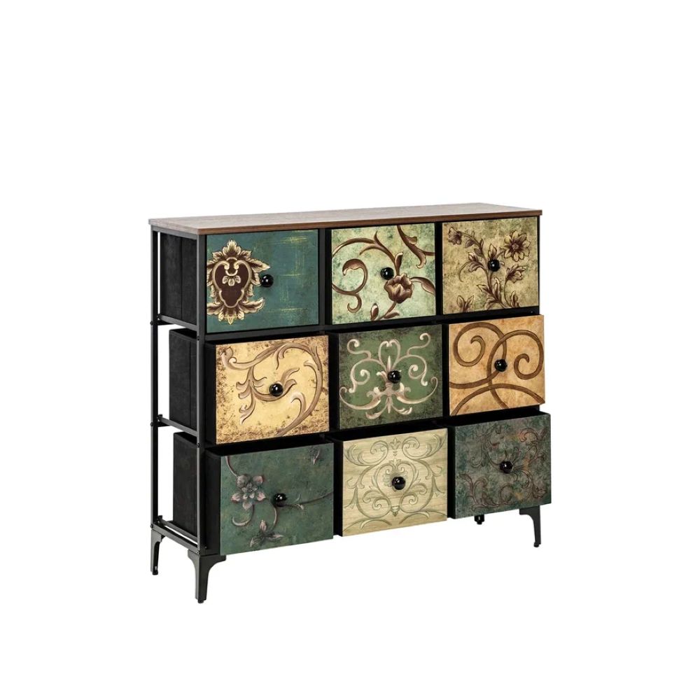 Комод Leset Лунет 9 ящиков Каркас Черный ящики Мульти зеленый - фото 5