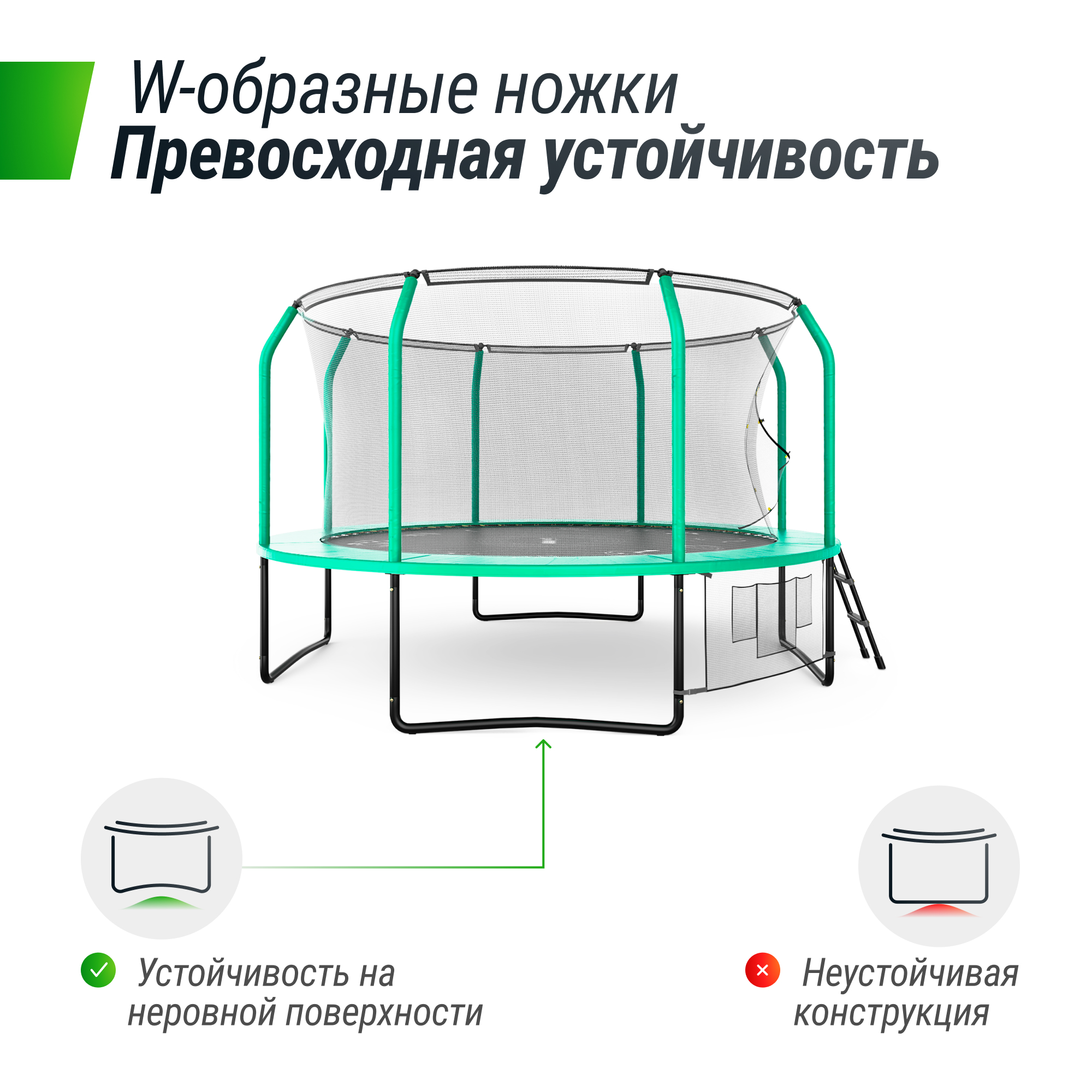 Батут каркасный Supreme Game UNIX line 12 ft Green общий диаметр 366 см до 160 кг диаметр прыжковой зоны 310 см - фото 5