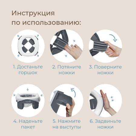 Горшок дорожный ROXY-KIDS складной и насадка на унитаз HandyPotty с тремя пакетами цвет графит