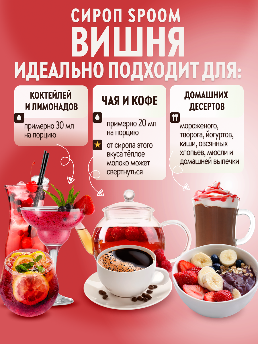 Сироп SPOOM Вишня 250 мл для кофе коктейлей и десертов - фото 3