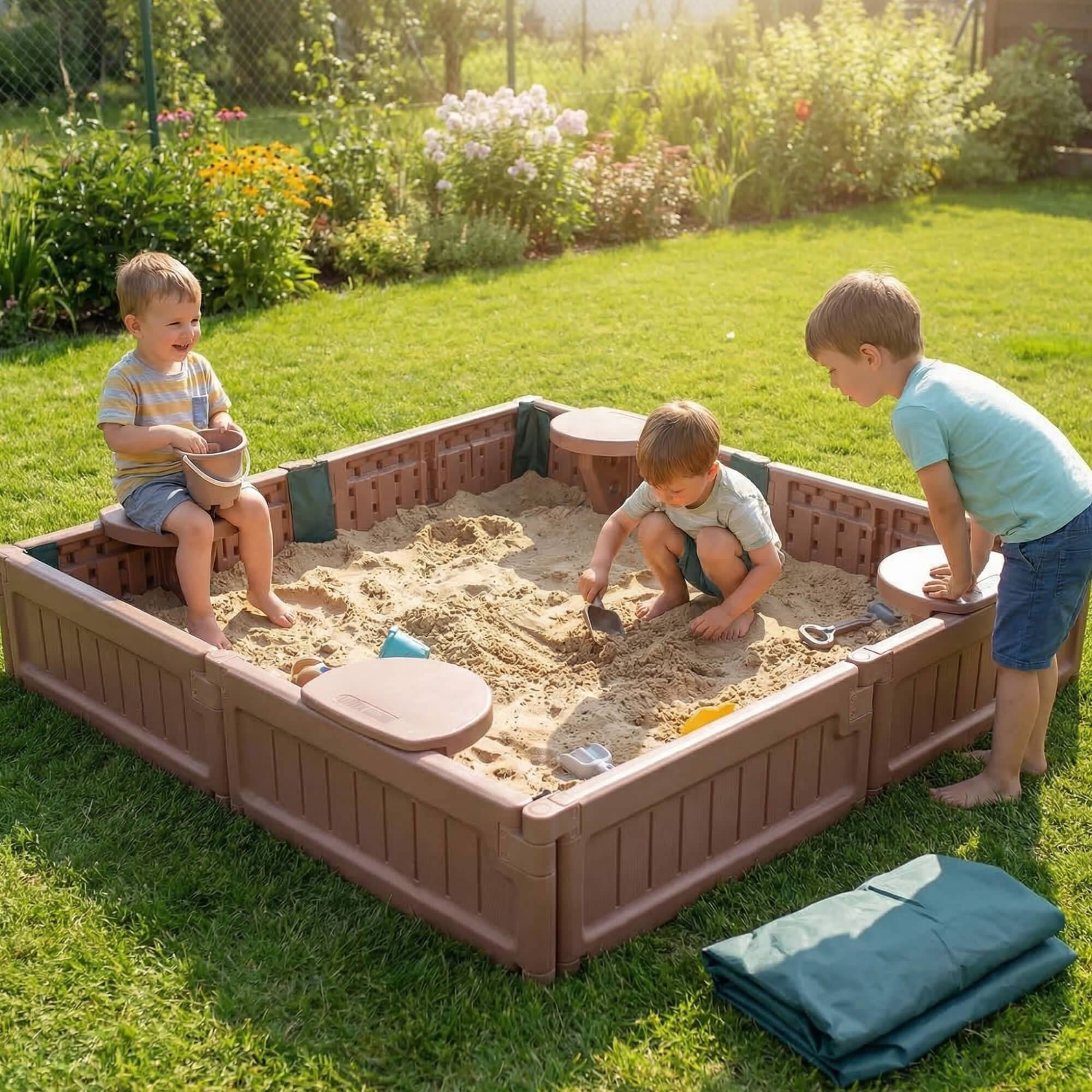 Песочница детская UNIX Kids квадратная 123х123 см пластиковая - фото 11