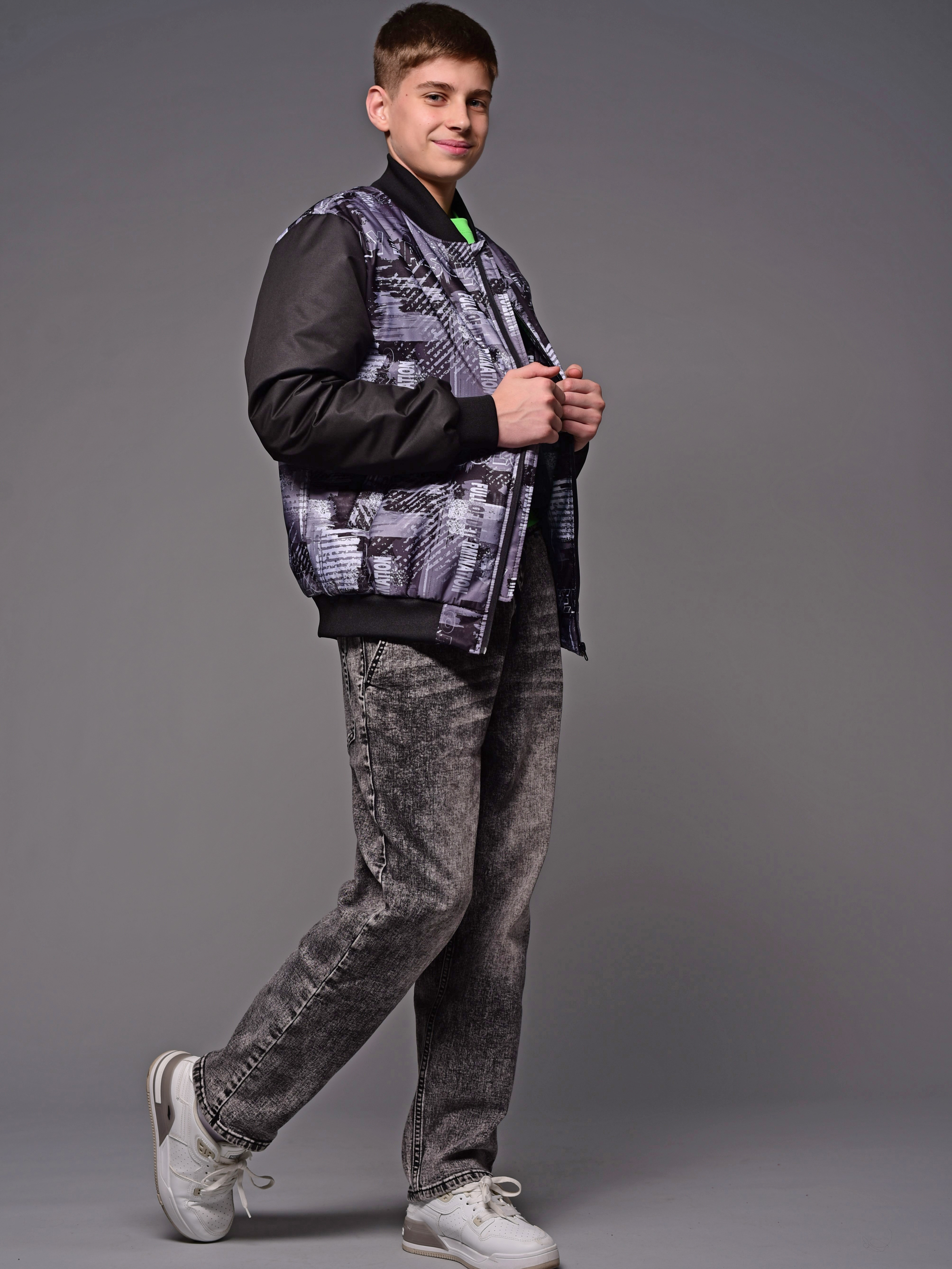 Бомбер Аврора 1039-М/принт-серый/черный - фото 7