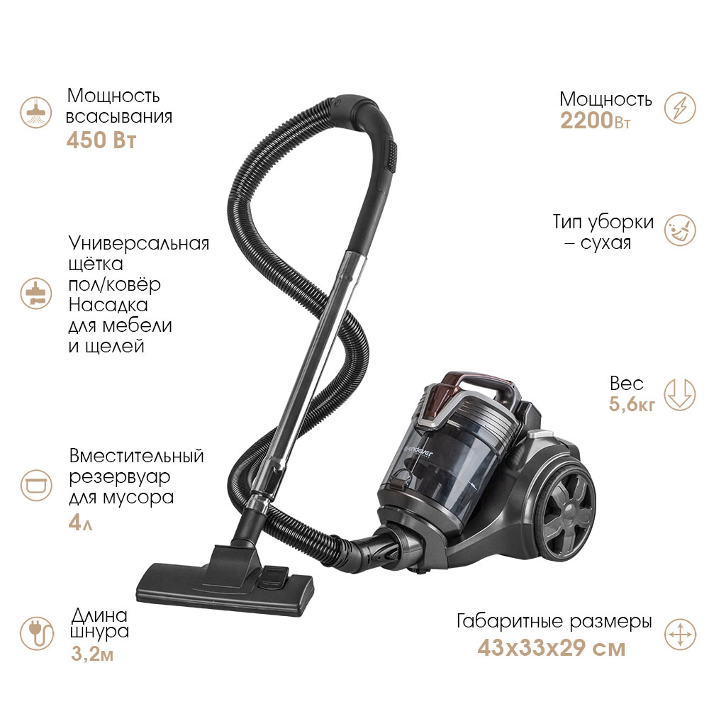 Пылесос ENDEVER Пылесос Endever VC-660 SkyClean, циклонный, сухая уборка, контейнер 4л, 2200Вт - фото 2