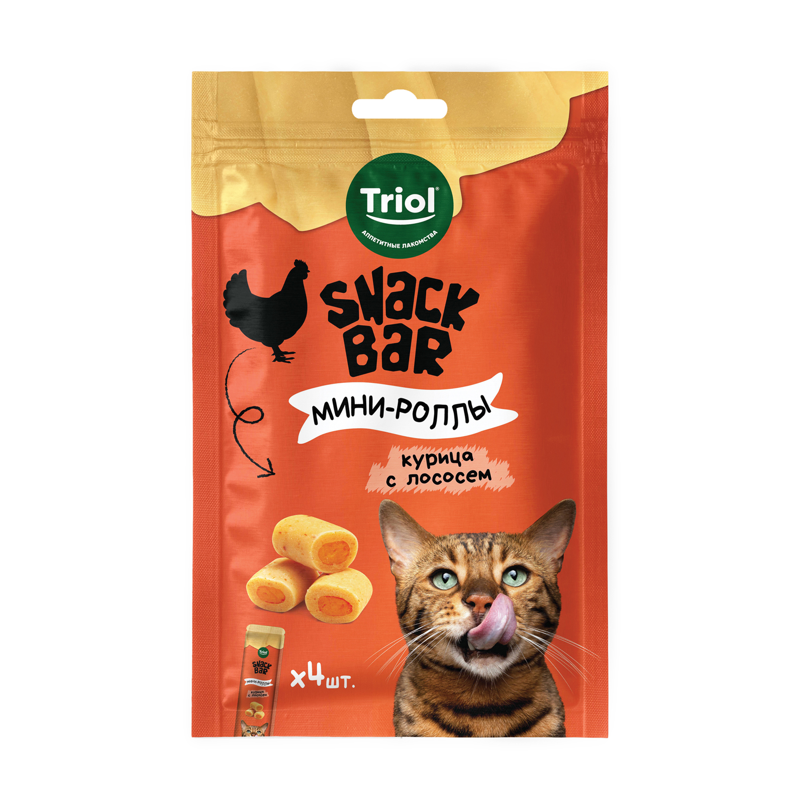 Лакомство для кошек Triol Snack Bar 40г мини-роллы с начинкой из курицы с лососем - фото 1