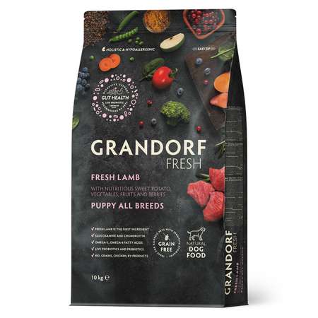 Корм для щенков Grandorf Fresh Dog Puppy Lamb/Sweet Potato Свежее мясо ягненка 10кг беззерн с жив пробиотиками