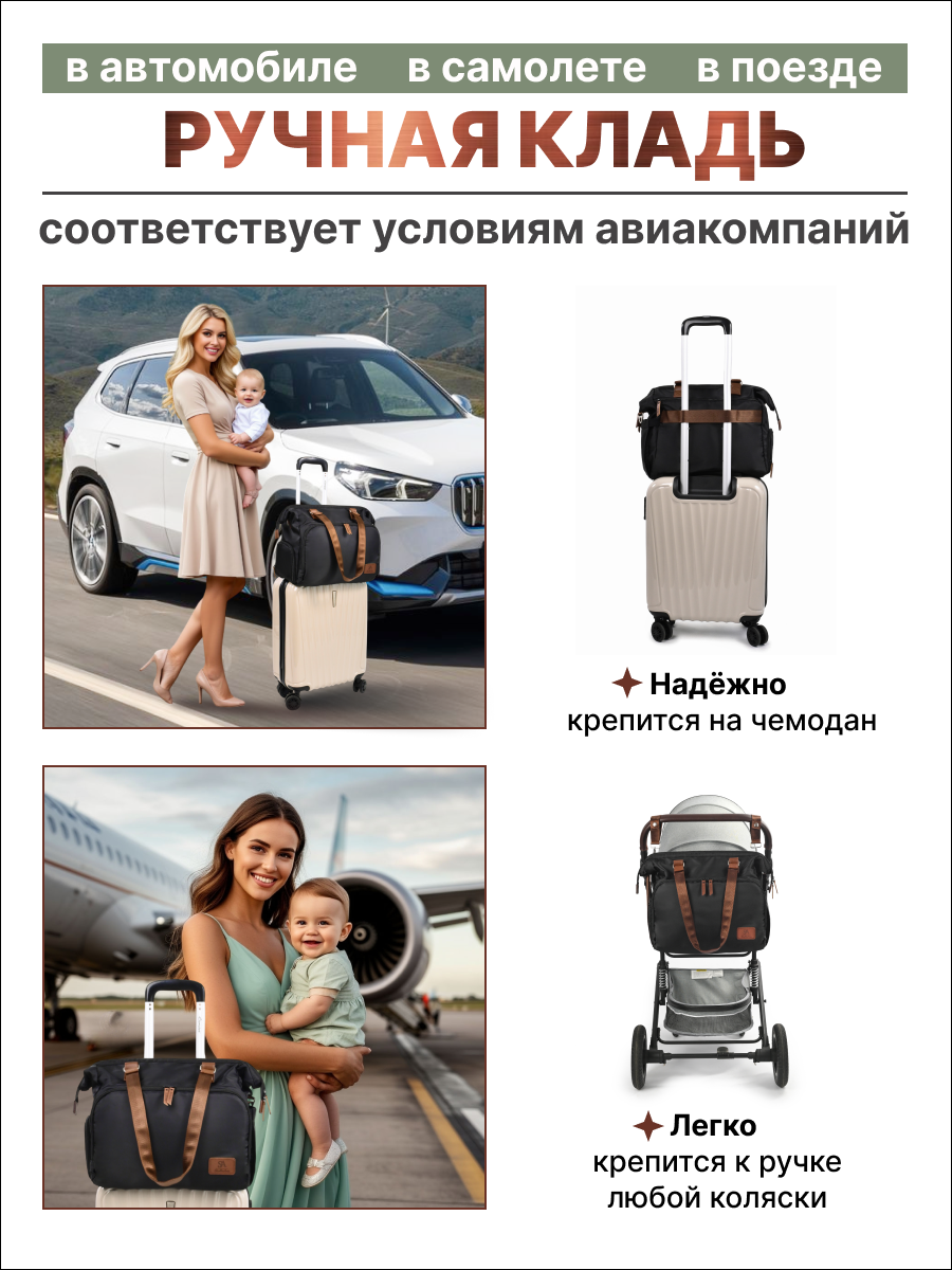 Сумка на ручку коляски StrollerAcss Сумка для мамы и малыша SA1/Черный - фото 2