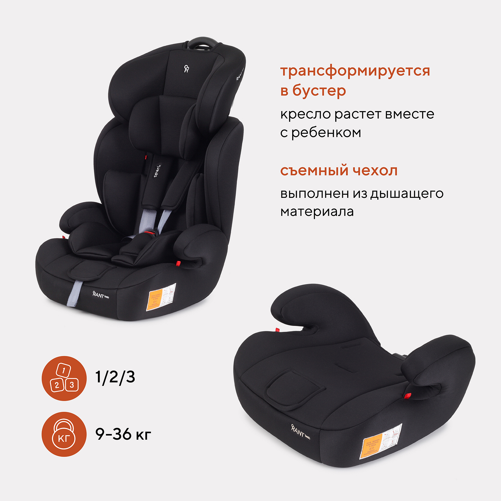 Автокресло Rant Basic Spark Black 1/2/3 (9-36 кг) - фото 3
