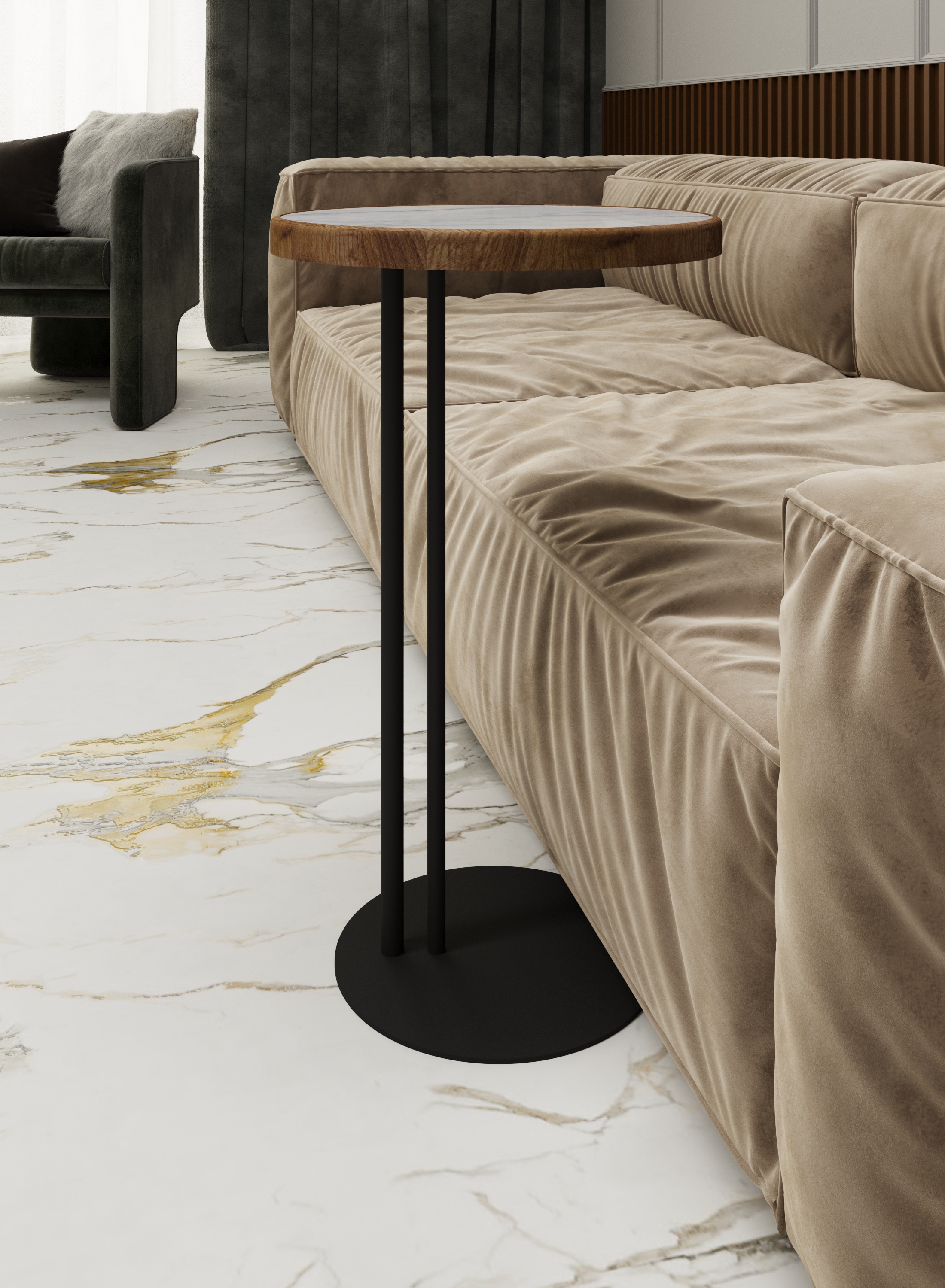 Стол журнальный SLINE Кальяри лайт вяз браун черный - фото 3