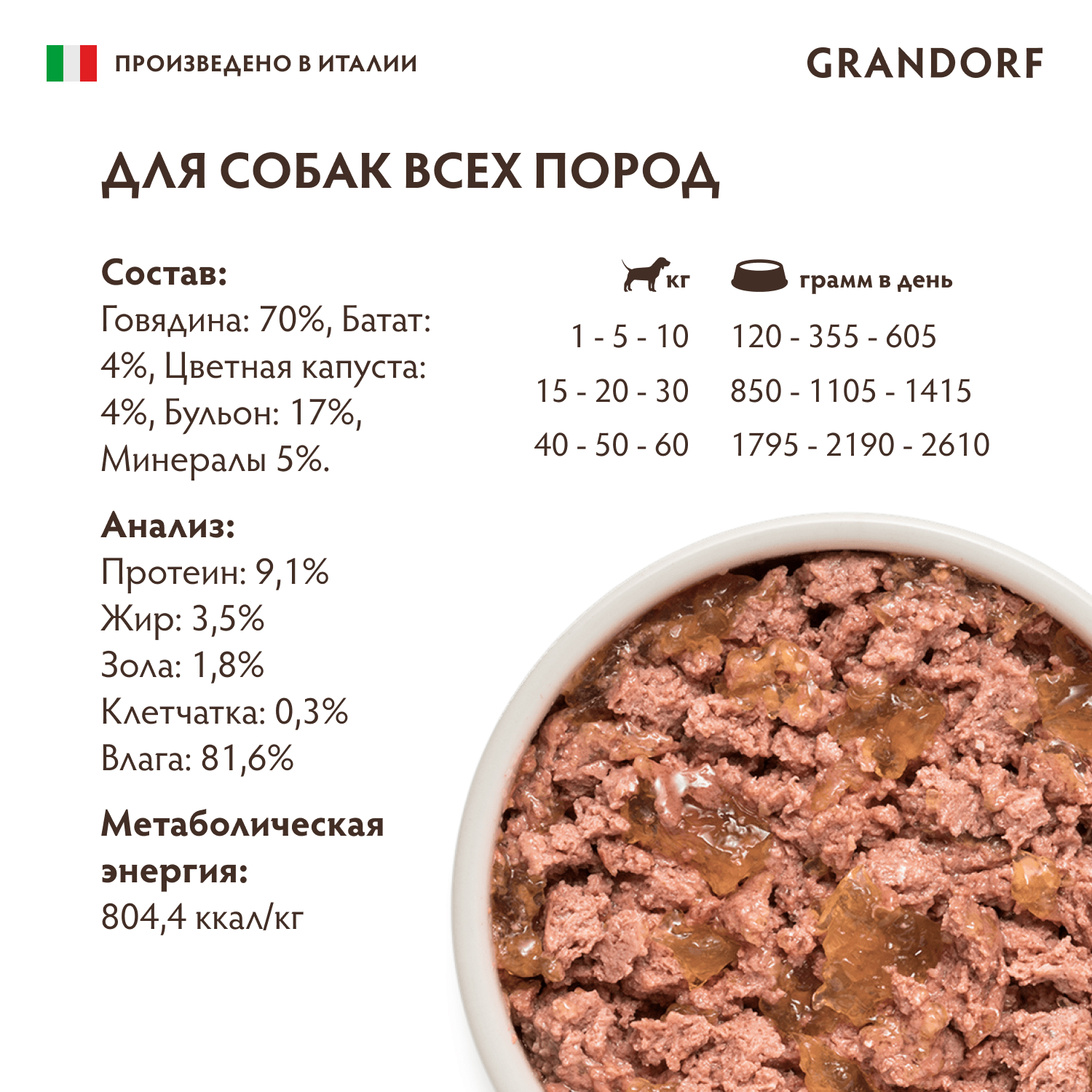 Консервы для собак Grandorf Паштет из говядины с бататом и цветной капустой 200г - фото 2