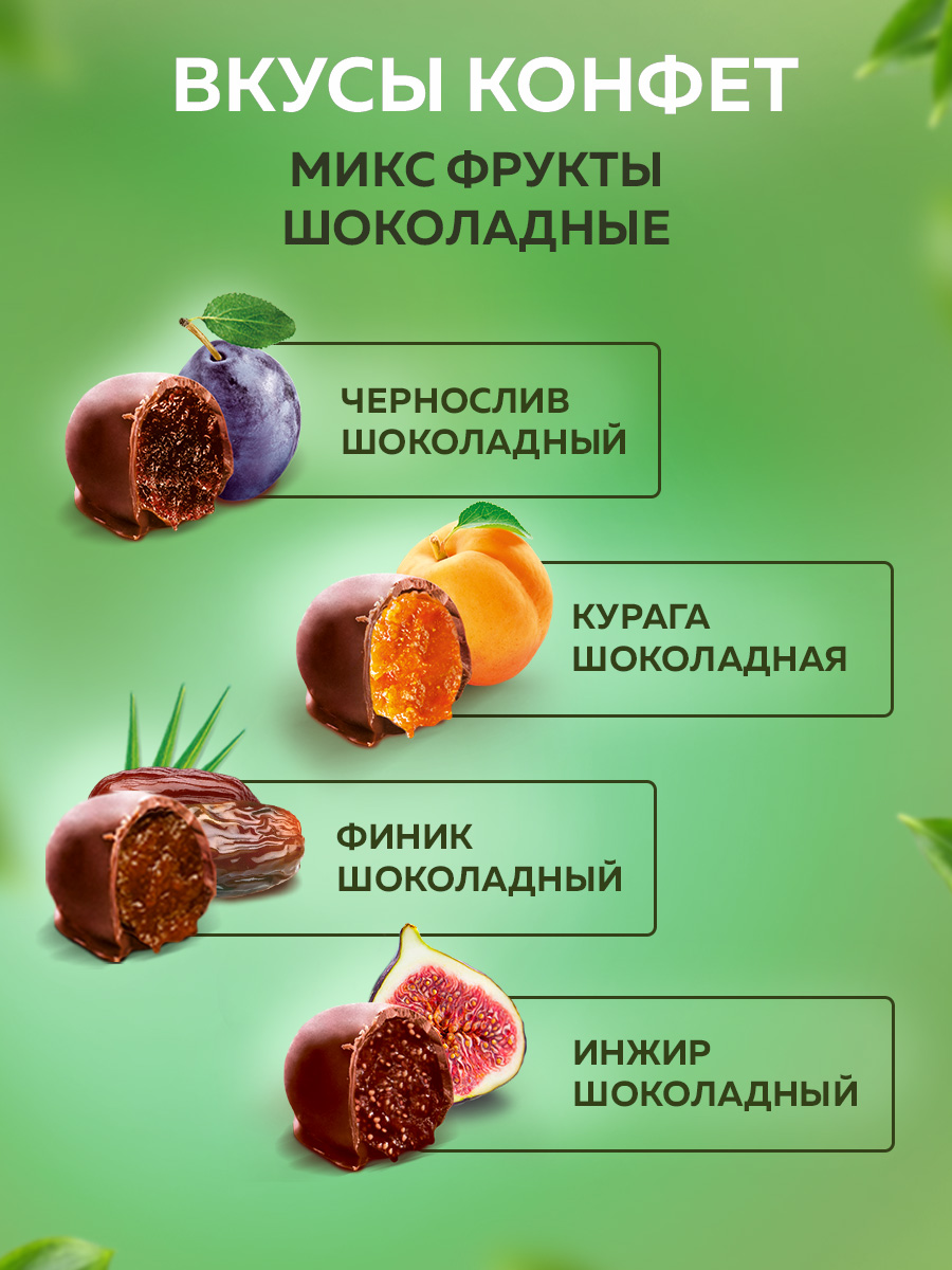 Конфеты сухофрукты в глазури Кремлина Чернослив Инжир Курага и Финик пакет 1 кг - фото 6