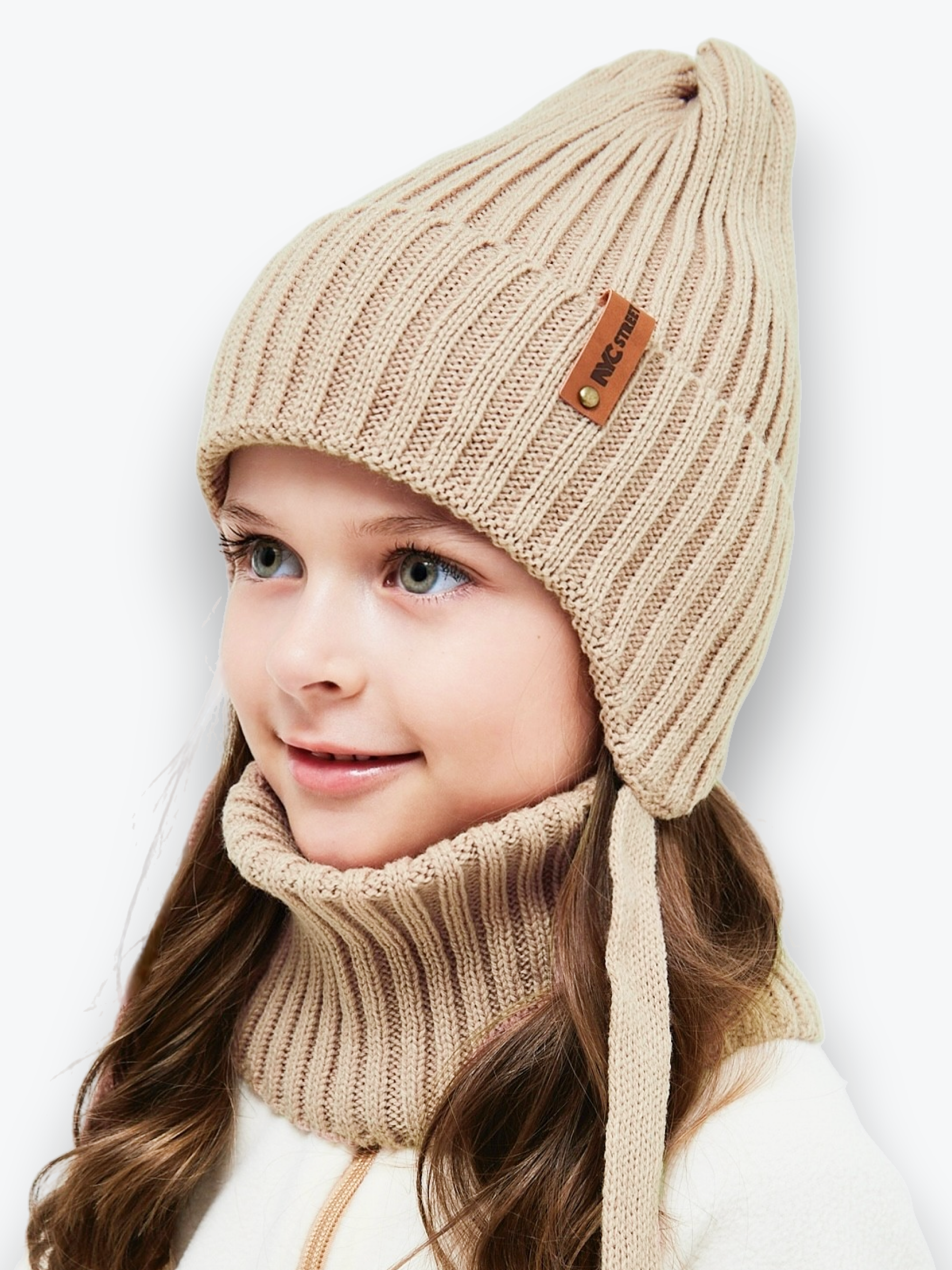 Шапка и снуд NYCkids NYC-H-56-zaviazki-beige - фото 1