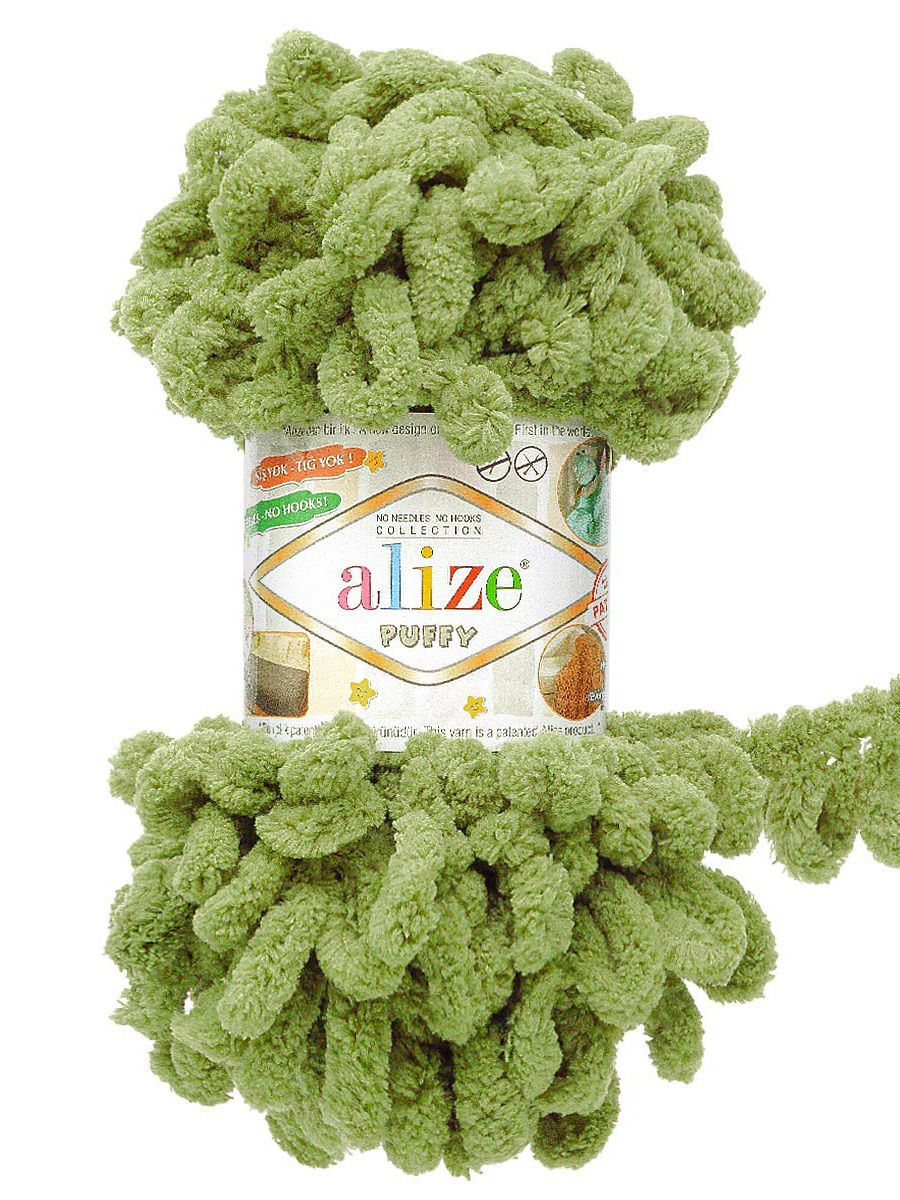 Пряжа для вязания Alize puffy 100 г 9 м микрополиэстер фантазийная плюшевая 485 зеленая черепаха 5 мотков - фото 4