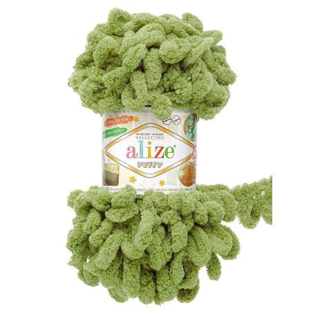 Пряжа для вязания Alize puffy 100 г 9 м микрополиэстер фантазийная плюшевая 485 зеленая черепаха 5 мотков