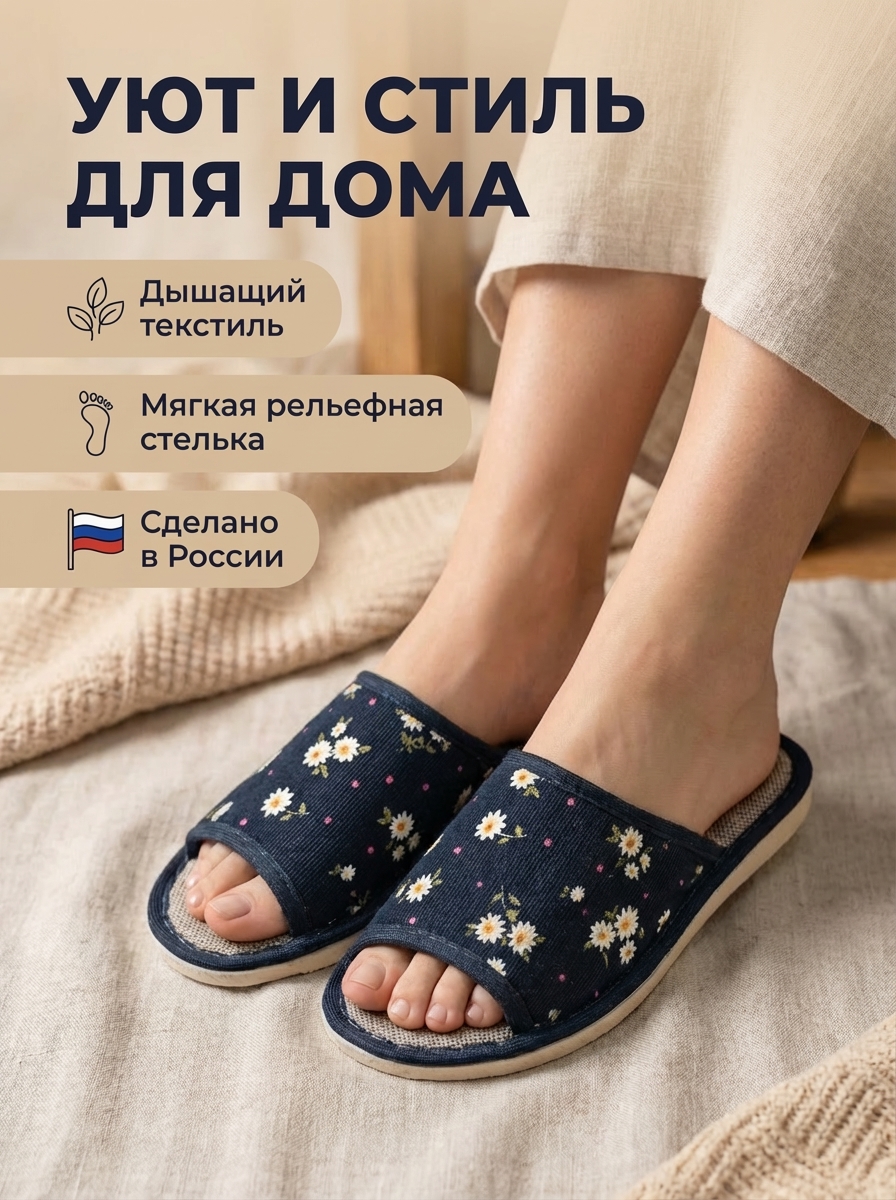 Тапочки UTA HOME 8-5/цветы_синий - фото 3