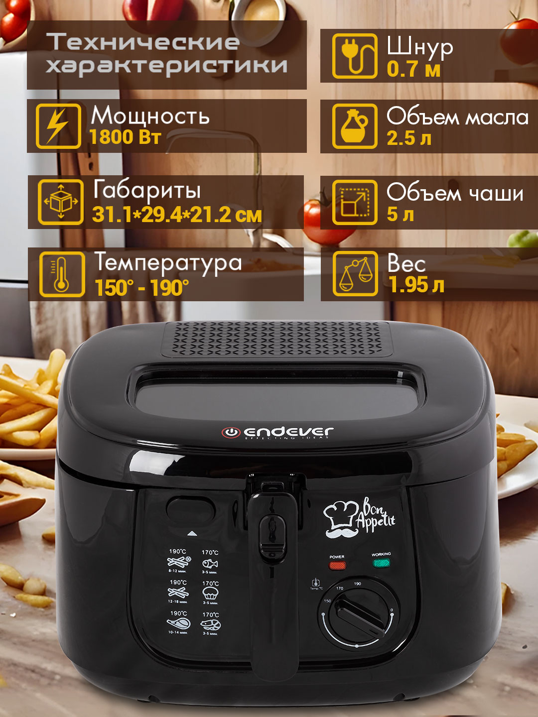 Электрическая фритюрница ENDEVER Skyline FR-110 - фото 5