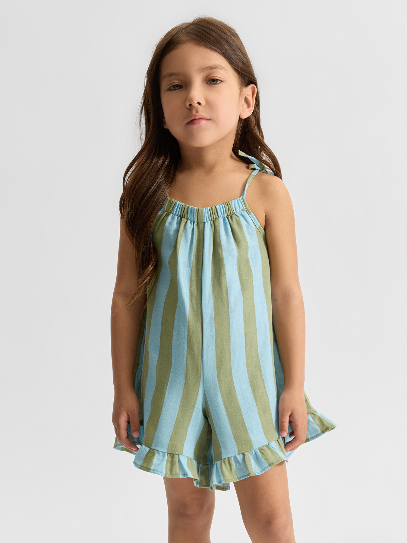 Изображение товара Комбинезон Happy Baby для девочки с бретелями и рюшей