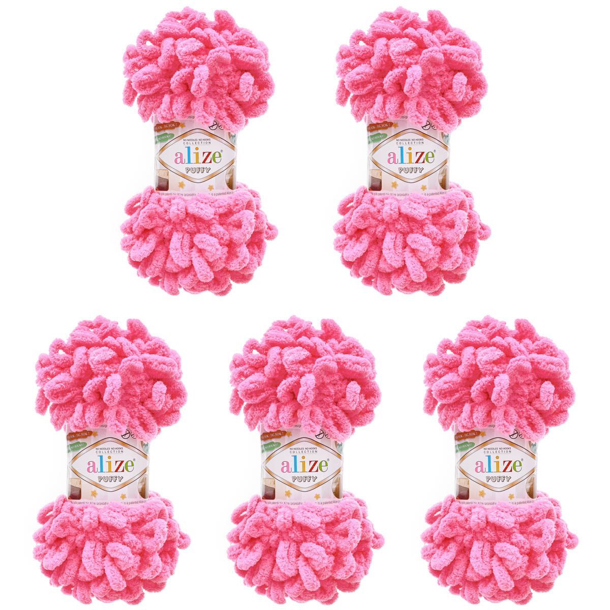 Пряжа для вязания Alize puffy 100 г 9 м микрополиэстер фантазийная плюшевая 377 ярко-розовый 5 мотков - фото 3