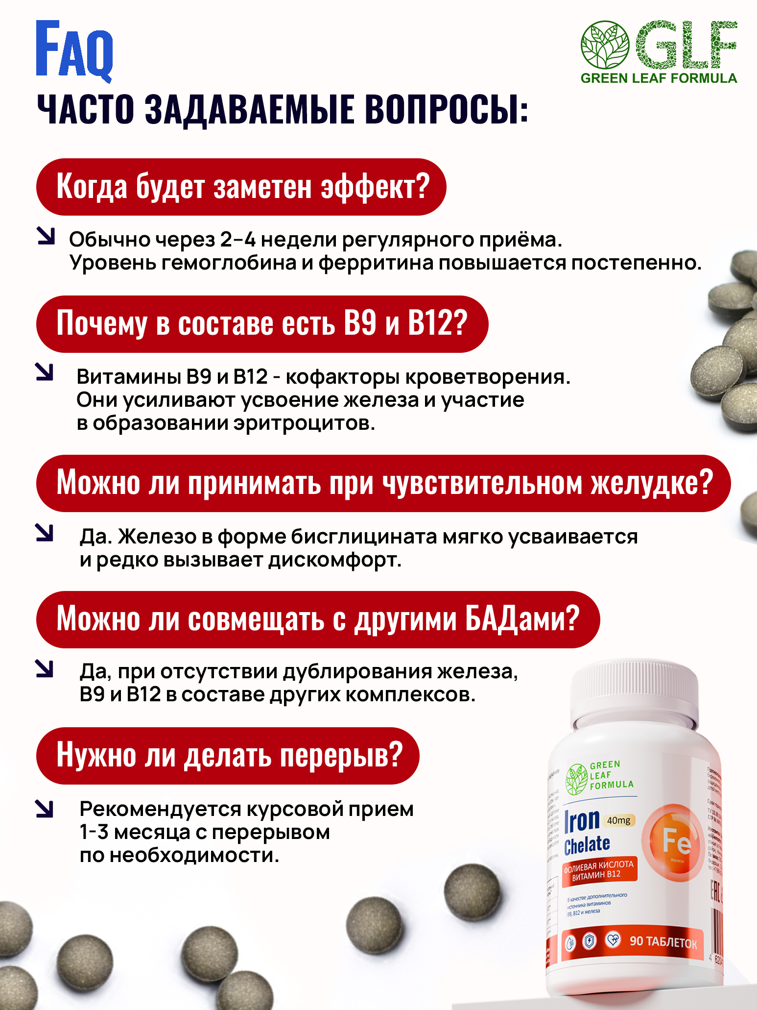 Железо хелат В12 В9 Green Leaf Formula витамины для женщин и мужчин - фото 13