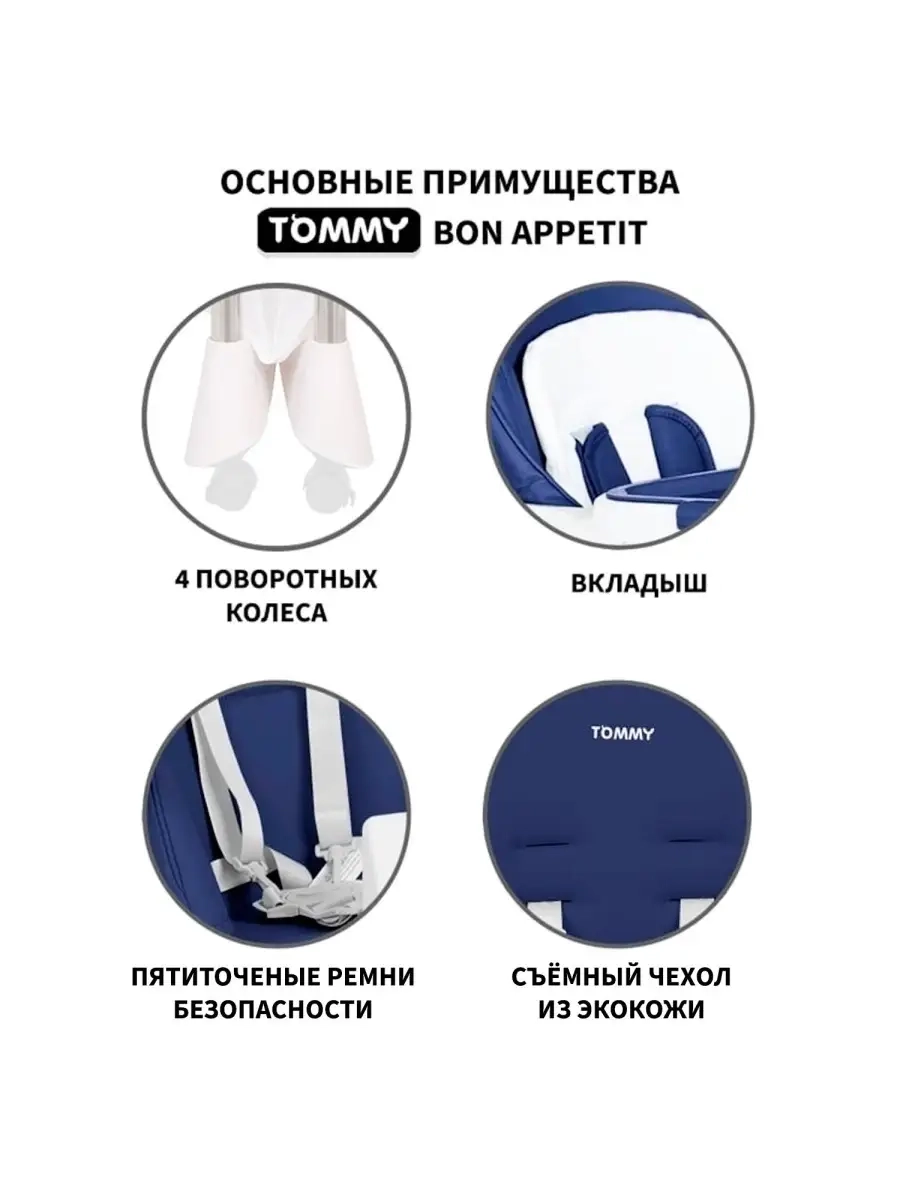 Стульчик для кормления TOMMY Bon appetit синий - фото 3