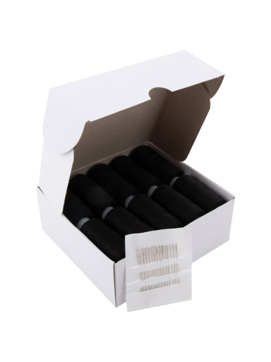 Нитки для шитья Develia армированные 40ЛШ 200 м швейный набор 20 штук с иголками черные - фото 9