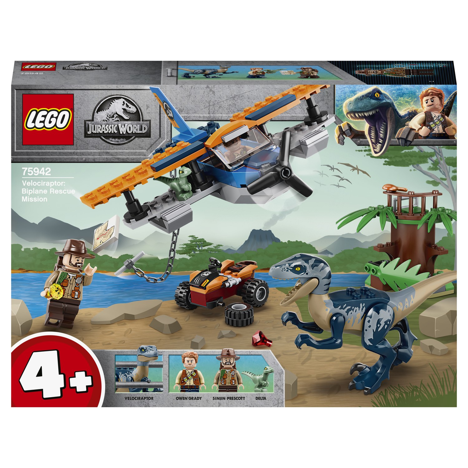Конструктор LEGO Jurassic World Велоцираптор: спасение биплан блочный - фото 2